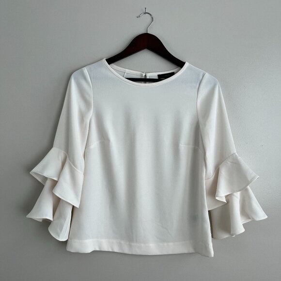J Crew Lana Ivory Tiered Bell Sleeve Crepe Top NWT Size 0 - Picture 1 of 5